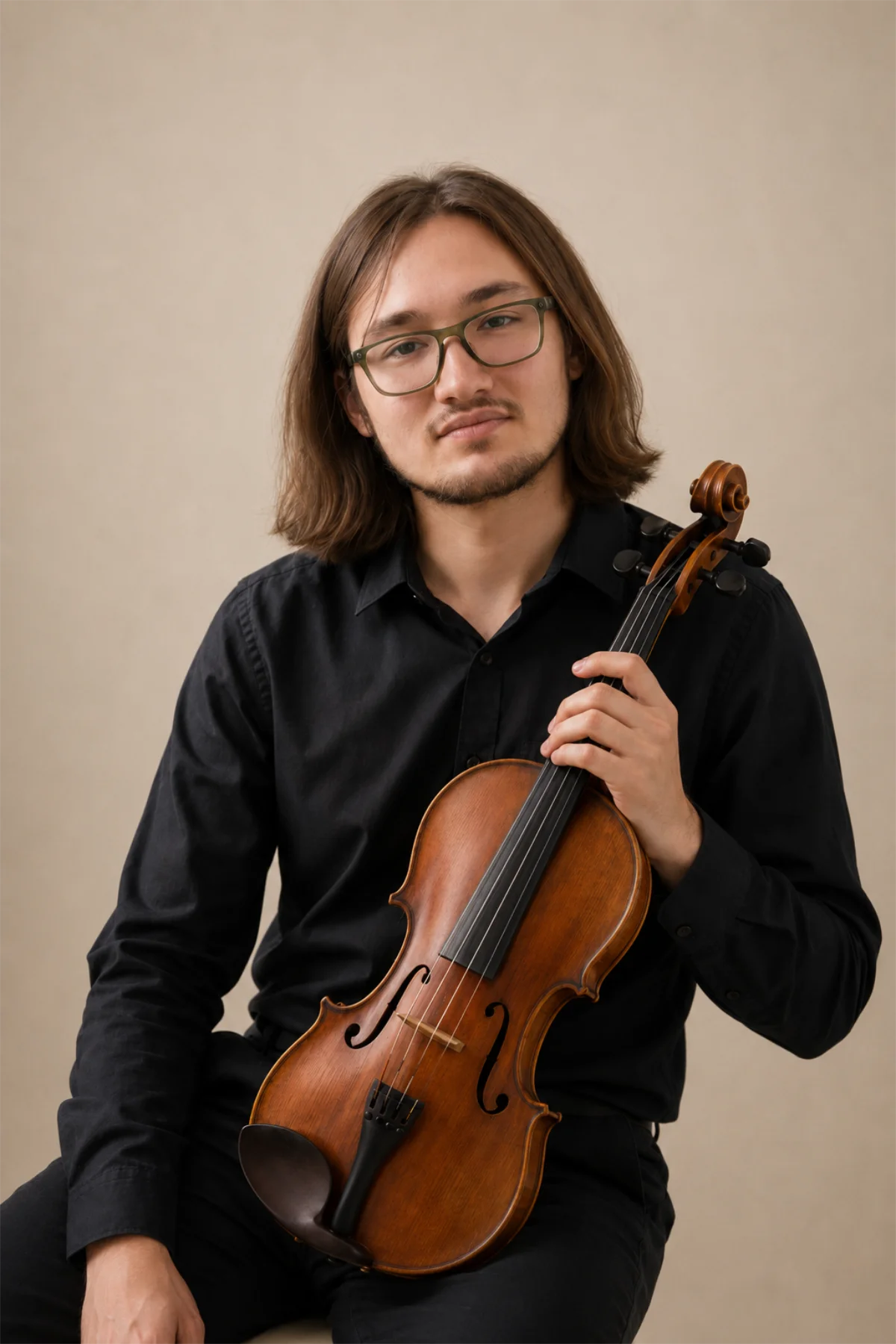 Sergio Mendoza, violinista de Ensemble Harmion, con su violín.